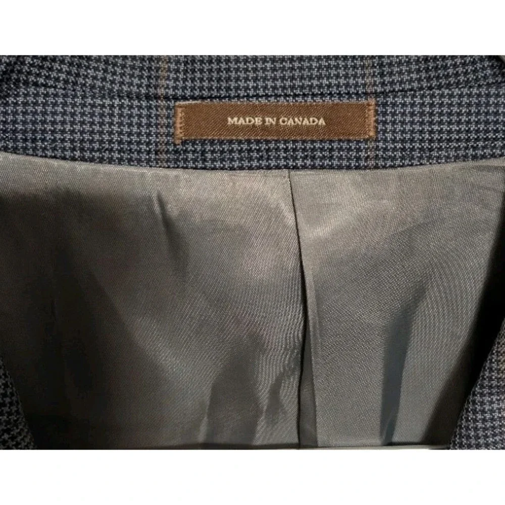 Peter Millar Sport Coat Blazer 46T Blue Windowpane Wool Silk Linen Made Canada